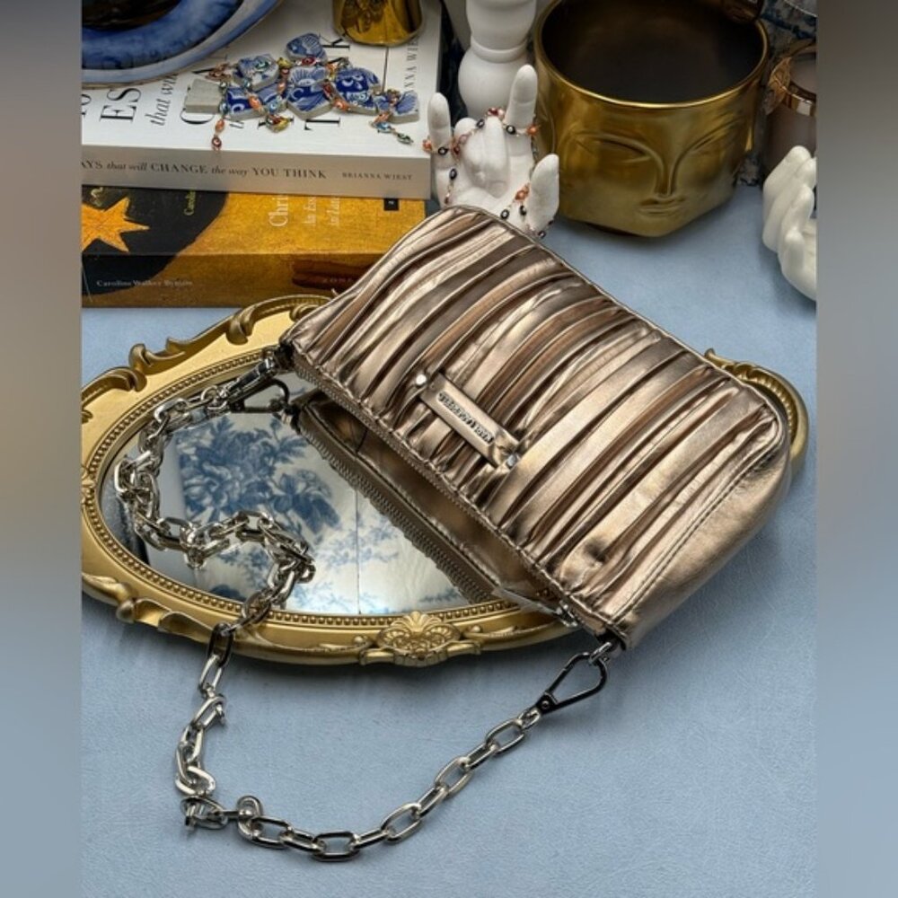 🆕 KARL LAGERFELD PARIS 🧿 NWOT K/Kushion Shoulder Pouch, Champagne Metallic - Picture 11 of 16